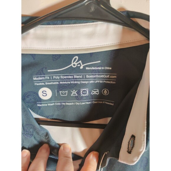 Boston Scott GEN 1 Mens Golf Polo NWT Green Blue Paisley S Athletic MSRP $79 - Picture 5 of 7